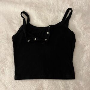 Black Cropped Tank Top with Button Detail